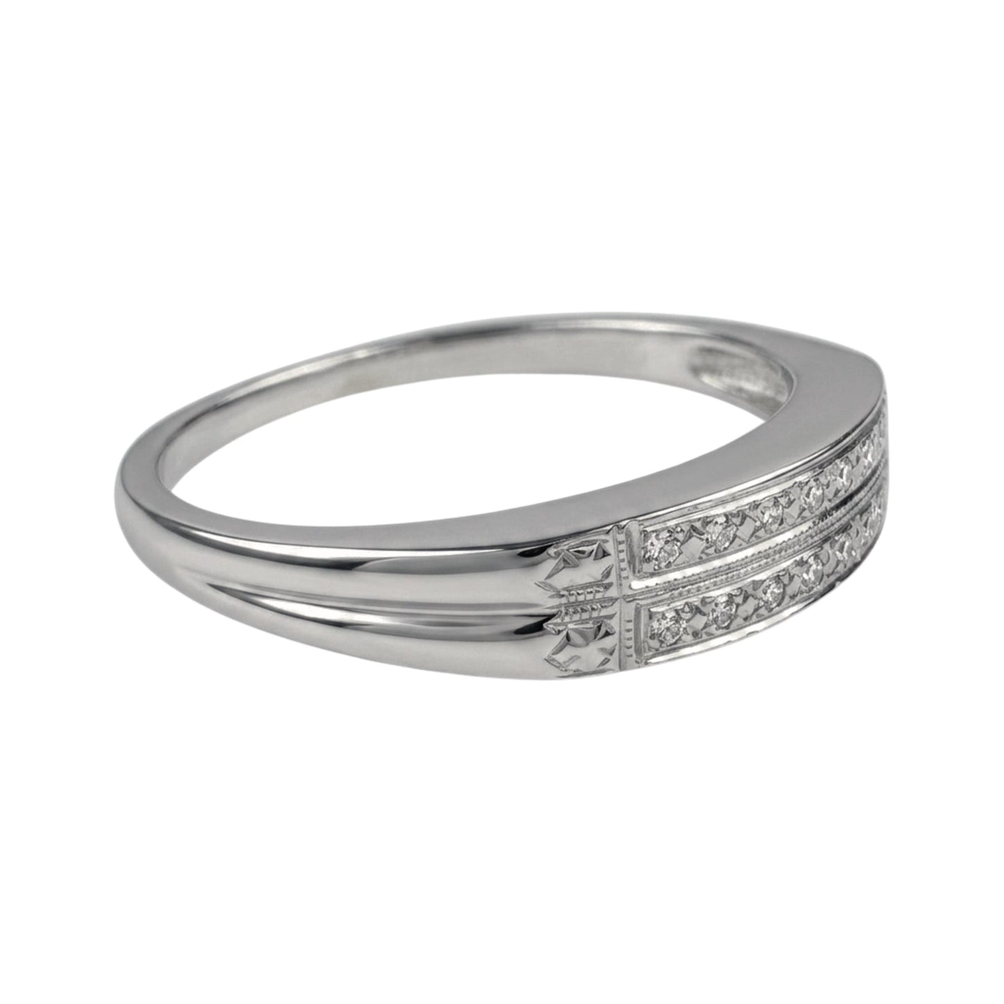 Art Deco Diamond 14k White Gold Double Band Ring