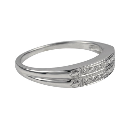 Art Deco Diamond 14k White Gold Double Band Ring