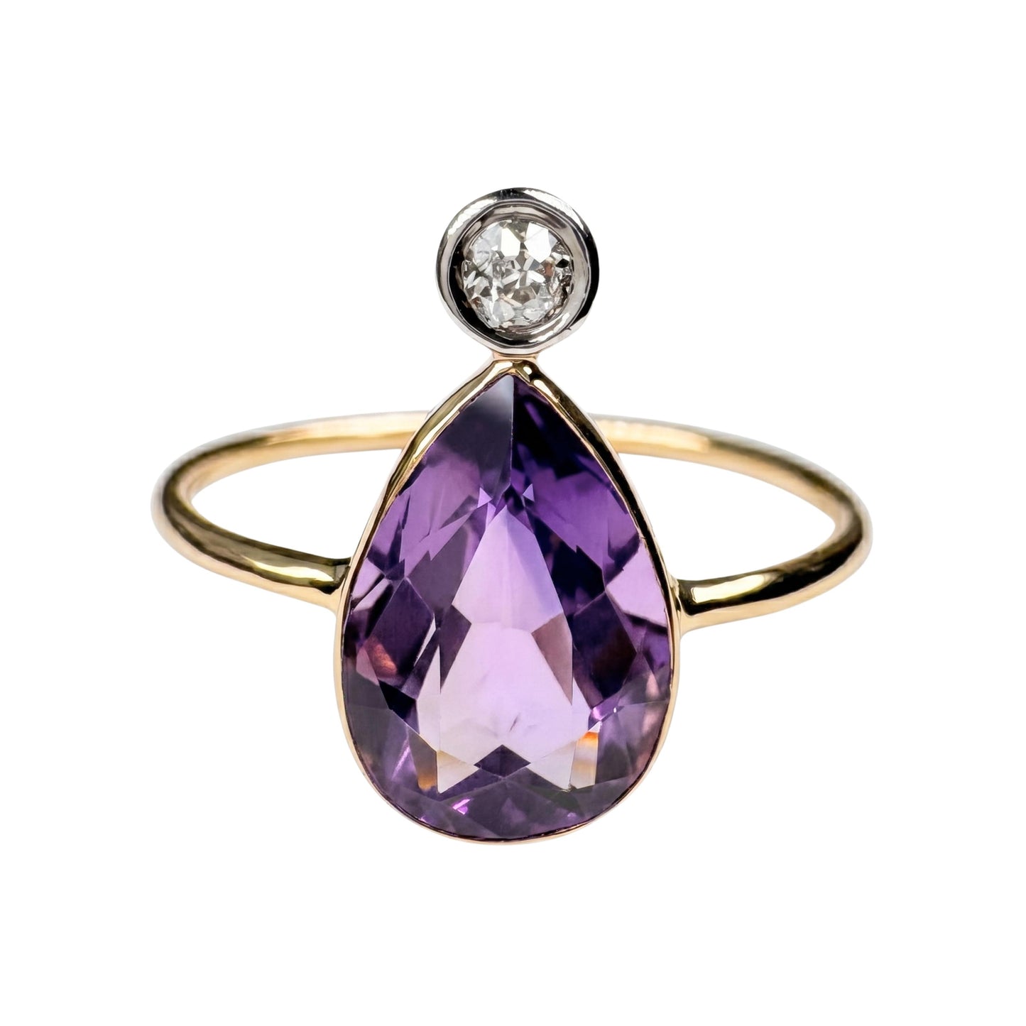 Victorian Amethyst Diamond 14k Yellow Gold Stick Pin Ring