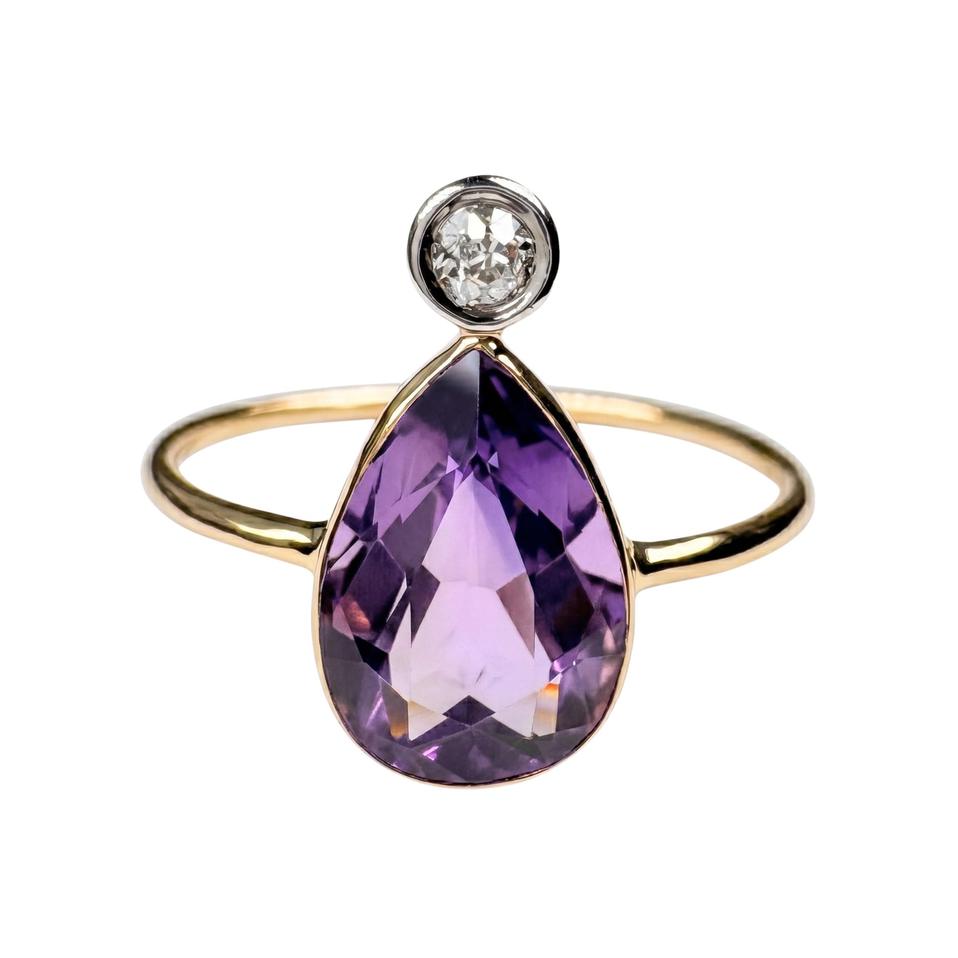 Victorian Amethyst Diamond 14k Yellow Gold Stick Pin Ring