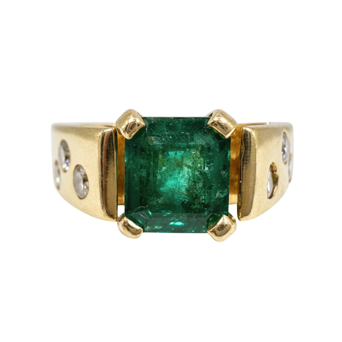 Vintage Emerald Diamond 14k Yellow Gold Ring