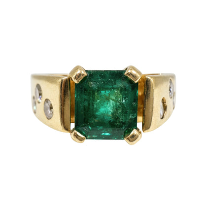 Vintage Emerald Diamond 14k Yellow Gold Ring