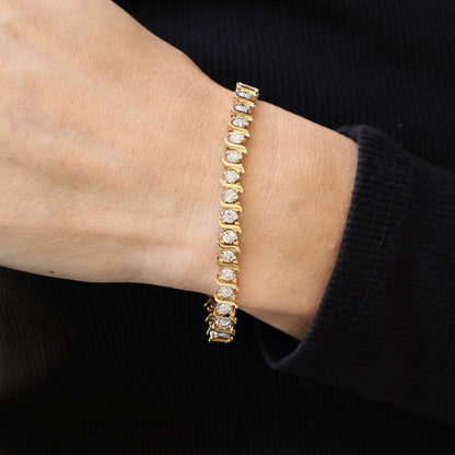 Vintage 5.25 Total Carat Diamond 14k S-Link Tennis Bracelet
