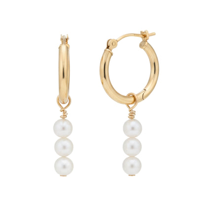 Vintage Removable Pearl 14k Yellow Gold Hoop Earrings
