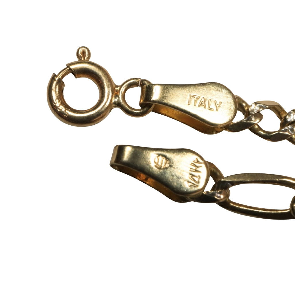 Vintage Italian 14k Yellow Gold Figaro Chain Necklace