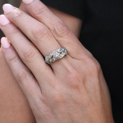 Mid Century Diamond 14k White Gold Ring