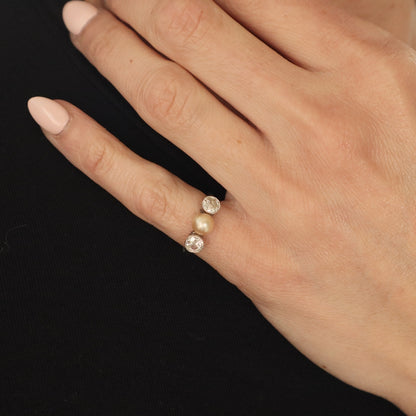 Edwardian Pearl Diamond Platinum Three Stone Ring