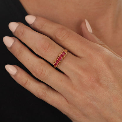 Antique English Ruby 18k Yellow Gold Five Stone Ring