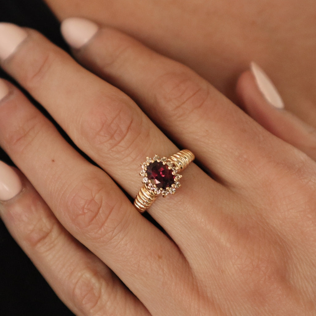 Vintage Tourmaline Diamond 14k Yellow Gold Ring