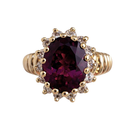 Vintage Tourmaline Diamond 14k Yellow Gold Ring