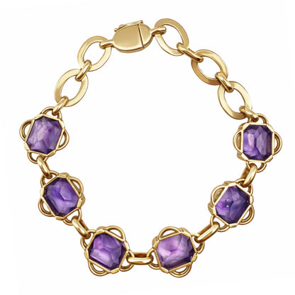 Retro Dutch Amethyst 14k Yellow Gold Bracelet