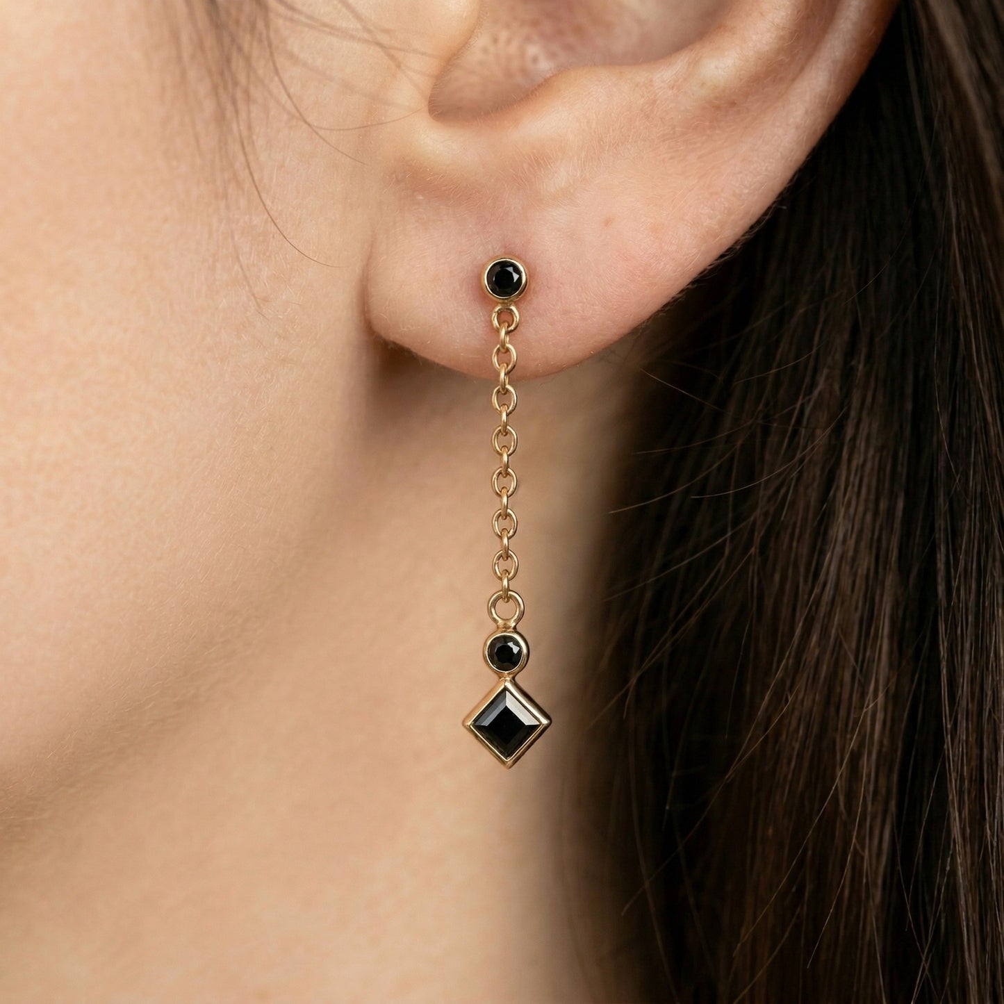Vintage Sapphire 14k Yellow Gold Chain Dangle Earrings