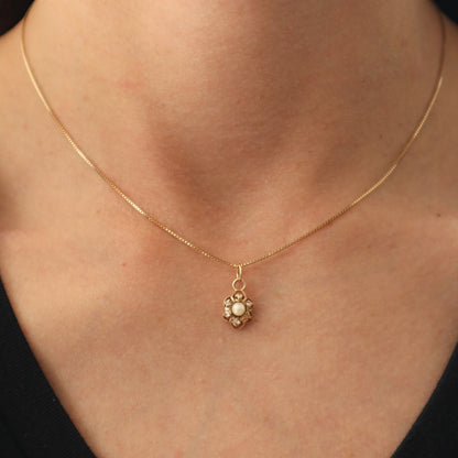 Victorian Pearl Diamond 14k Yellow Gold Flower Charm