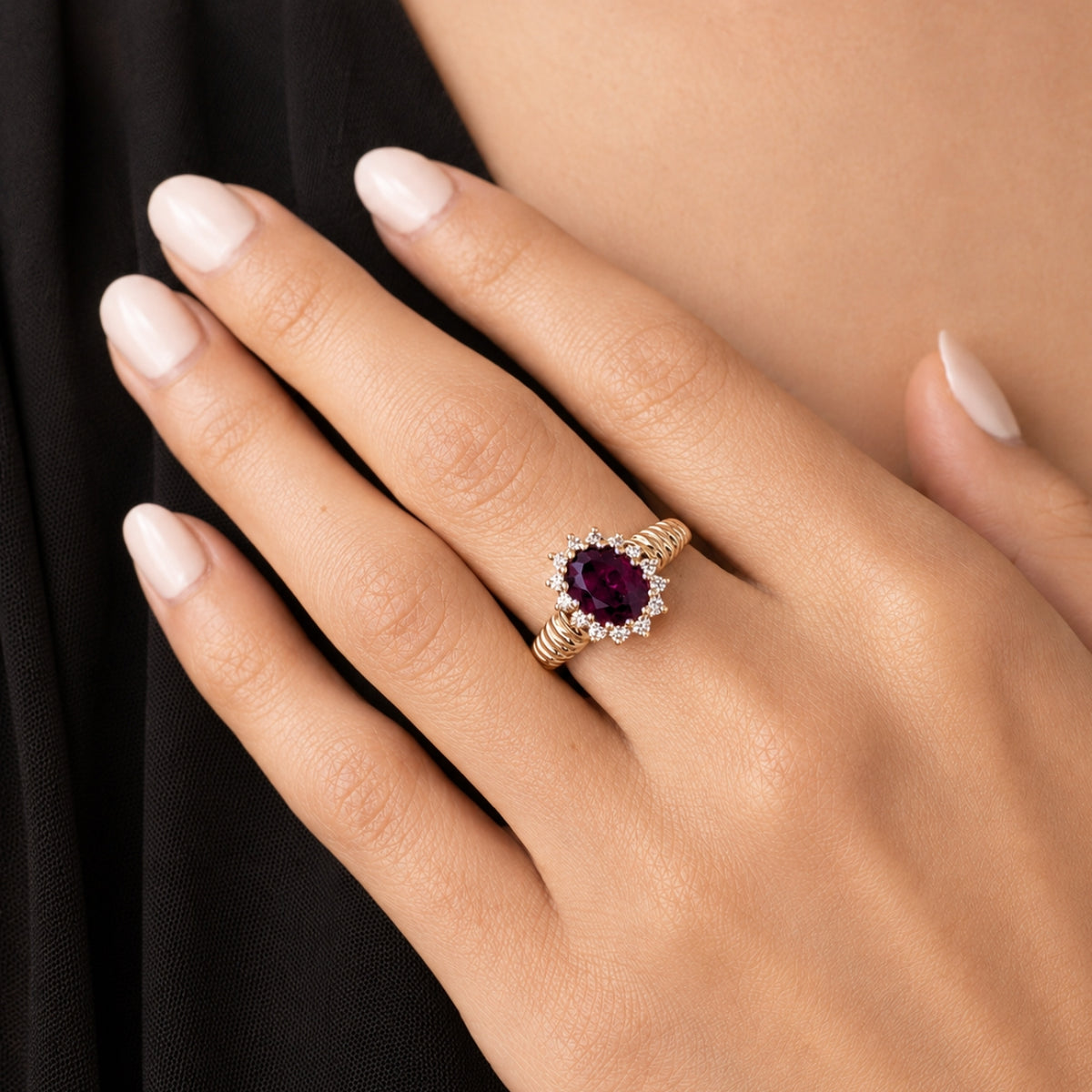 Vintage Tourmaline Diamond 14k Yellow Gold Ring