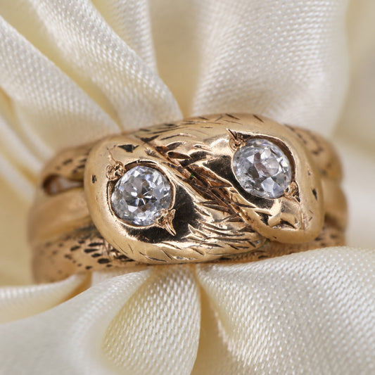 Victorian Austro-Hungarian Diamond 14k Antique Gold Double Snake Ring