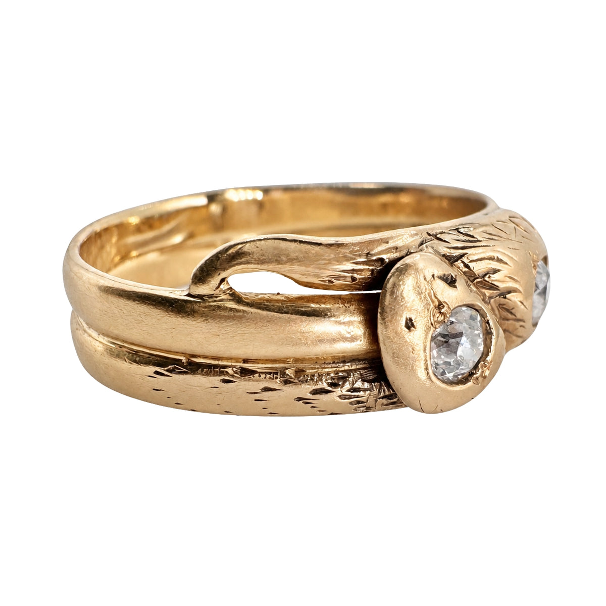 Victorian Austro-Hungarian Diamond 14k Antique Gold Double Snake Ring