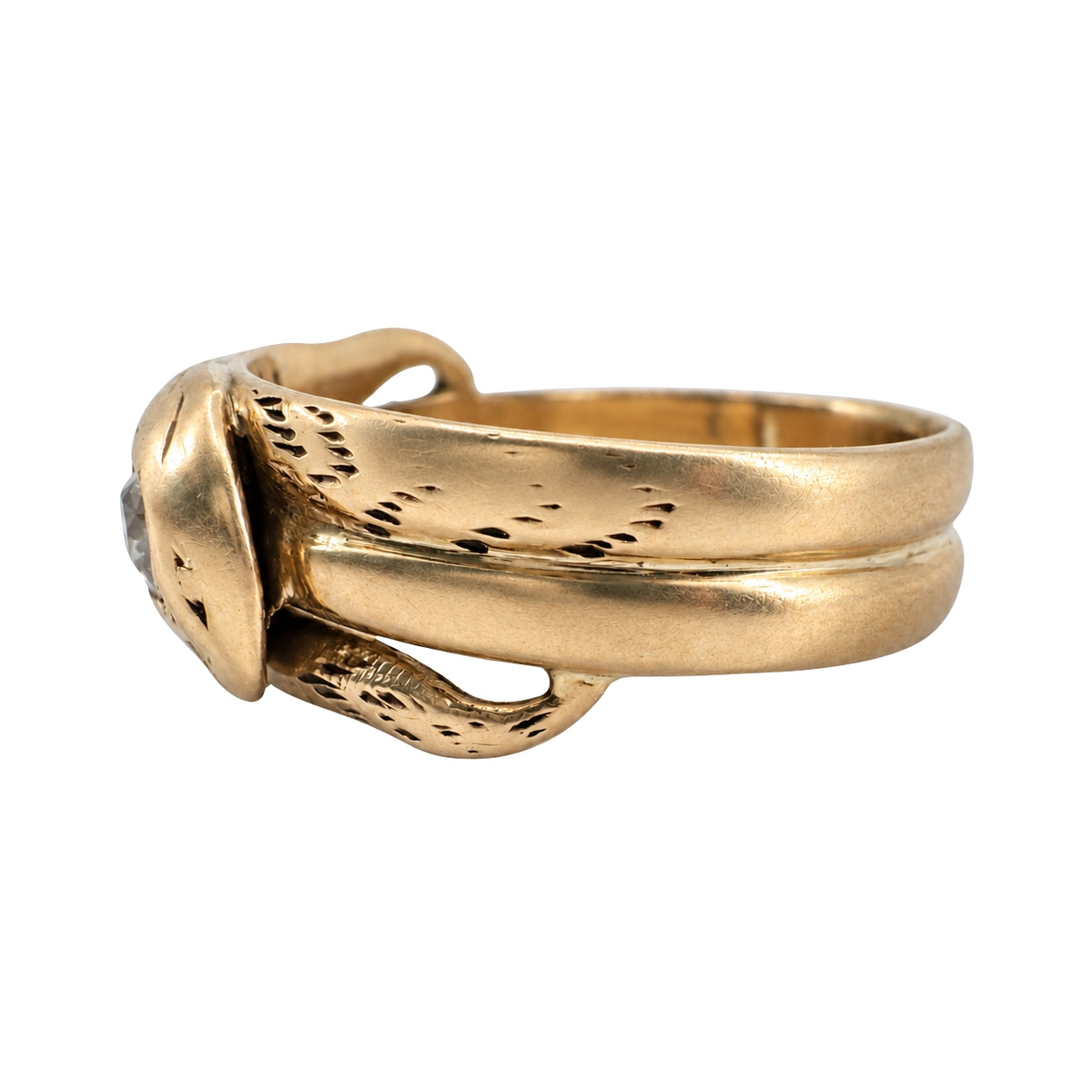 Victorian Austro-Hungarian Diamond 14k Antique Gold Double Snake Ring
