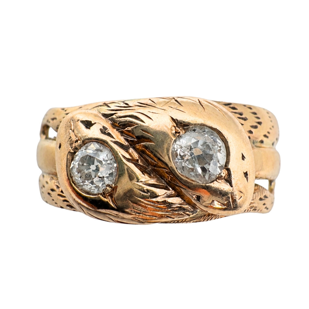 Victorian Austro-Hungarian Diamond 14k Antique Gold Double Snake Ring