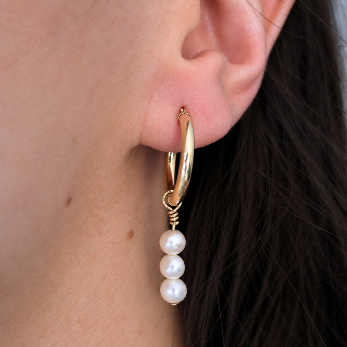 Vintage Removable Pearl 14k Yellow Gold Hoop Earrings