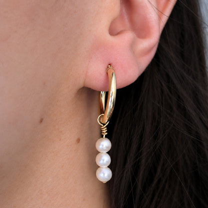 Vintage Removable Pearl 14k Yellow Gold Hoop Earrings