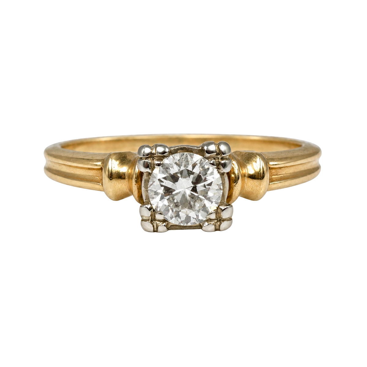 Retro Diamond Two Tone 14k Gold Solitaire Ring