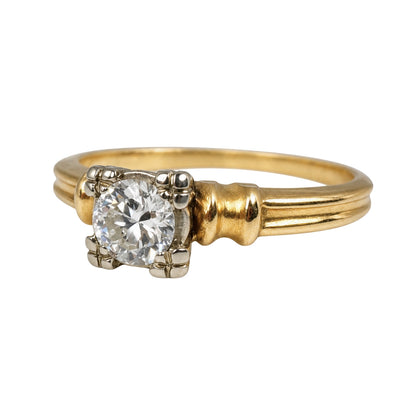 Retro Diamond Two Tone 14k Gold Solitaire Ring