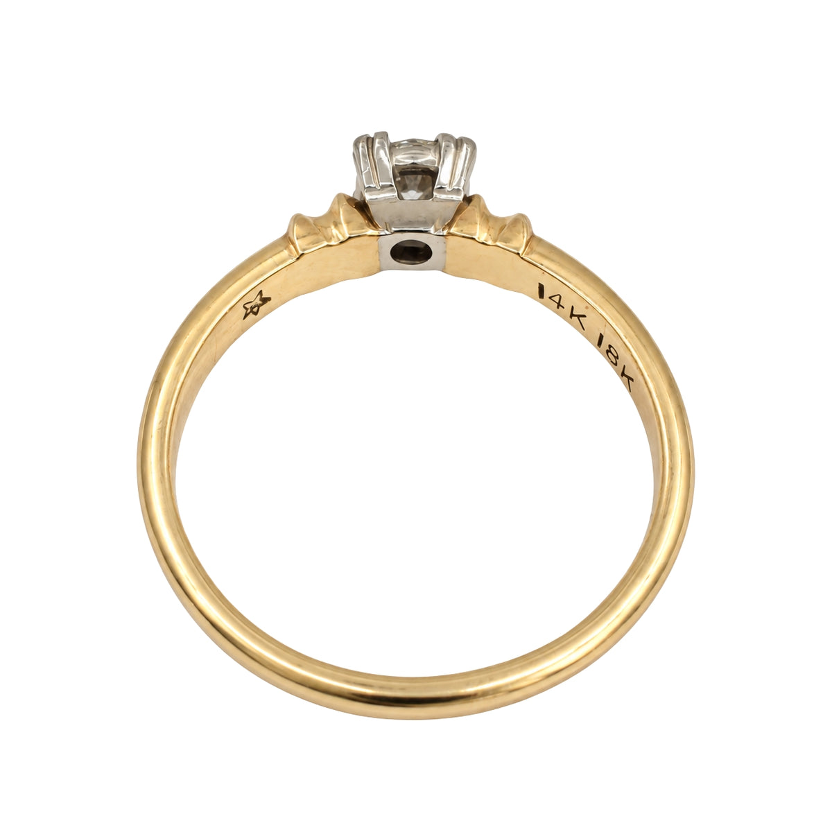 Retro Diamond Two Tone 14k Gold Solitaire Ring