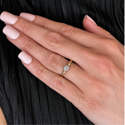 Retro Diamond Two Tone 14k Gold Solitaire Ring