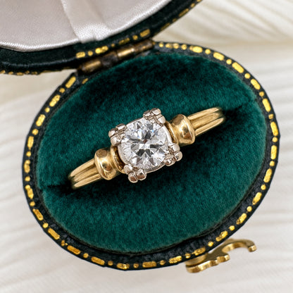 Retro Diamond Two Tone 14k Gold Solitaire Ring