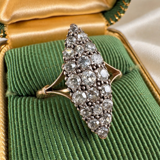 Victorian Diamond 10k Antique Gold Navette Ring