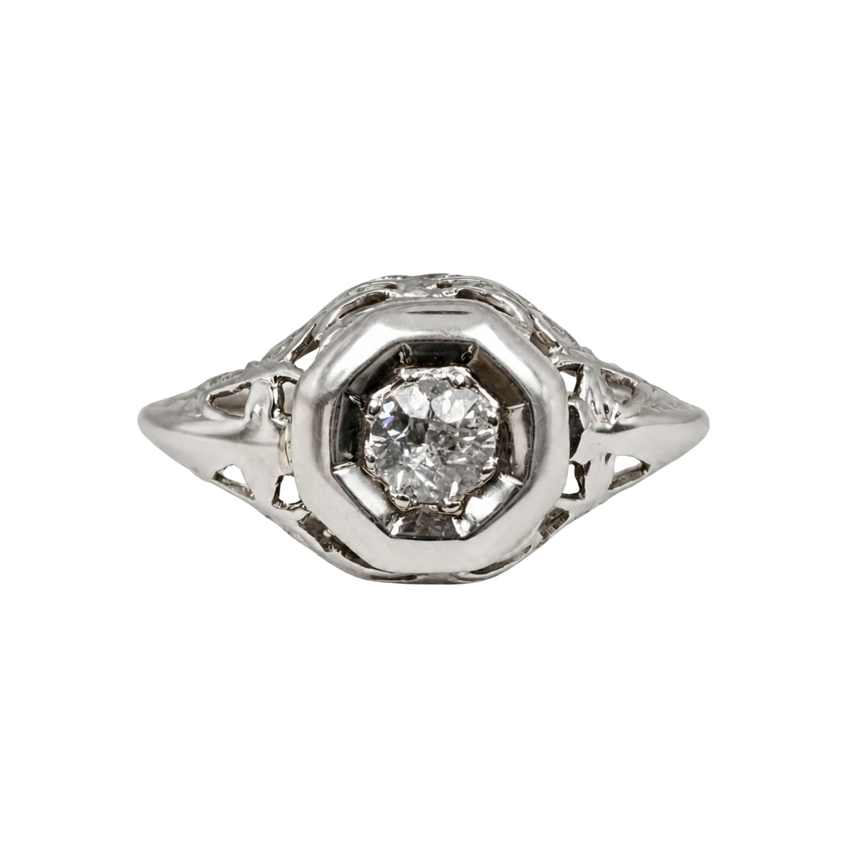 Art Deco Diamond White Gold Filigree Ring
