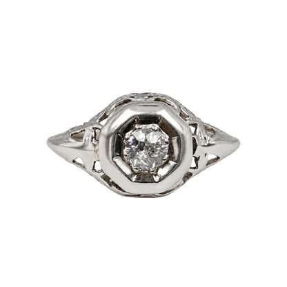 Art Deco Diamond White Gold Filigree Ring