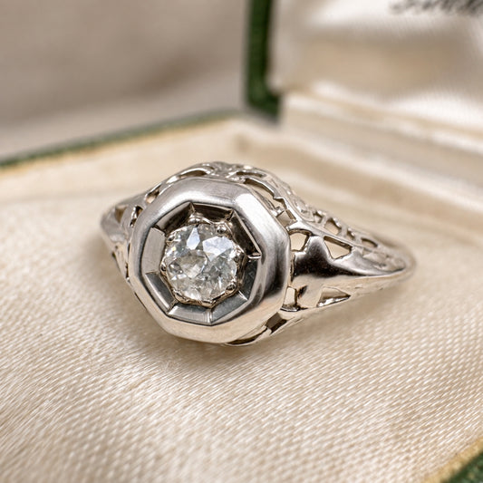 Art Deco Diamond White Gold Filigree Ring