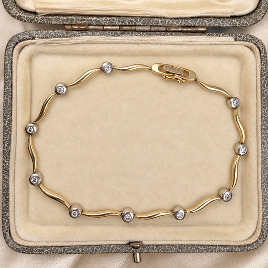 Vintage Diamond 14k Two Tone Wavy Bracelet