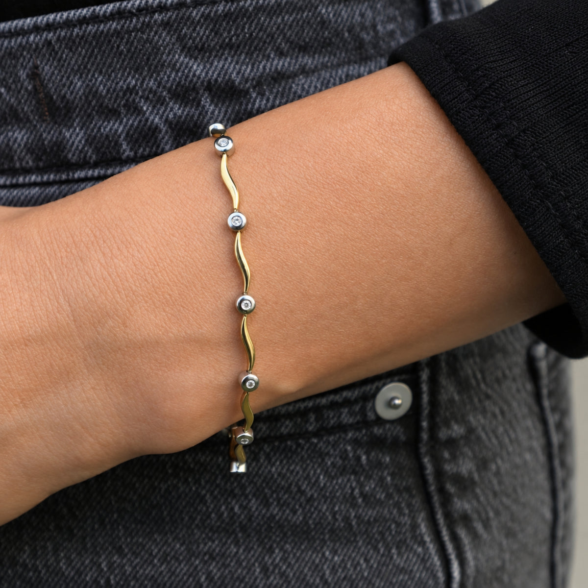 Vintage Diamond 14k Two Tone Wavy Bracelet