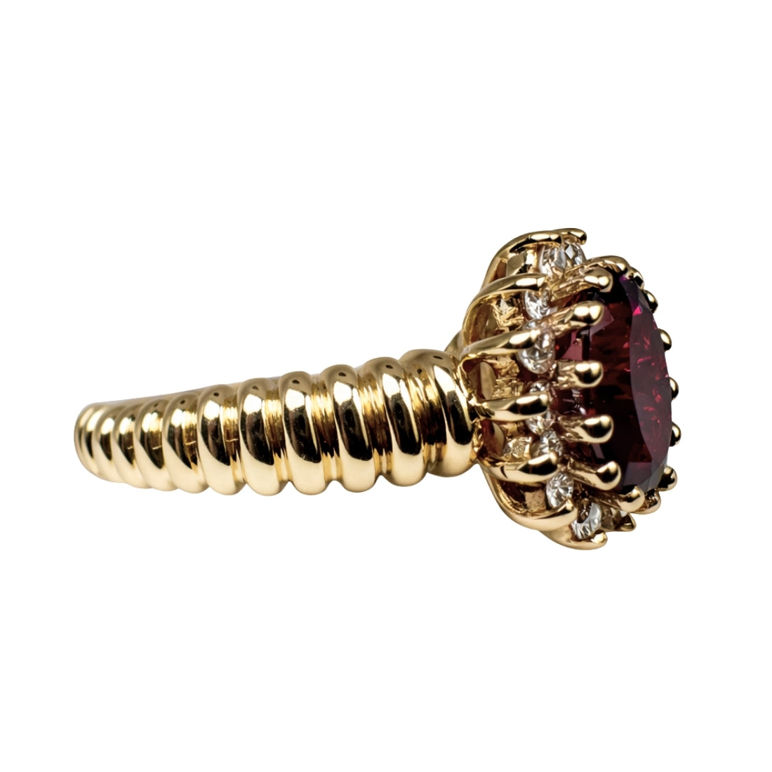 Vintage Tourmaline Diamond 14k Yellow Gold Ring