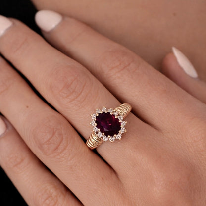 Vintage Tourmaline Diamond 14k Yellow Gold Ring