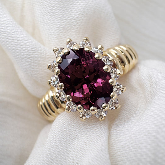 Vintage Tourmaline Diamond 14k Yellow Gold Ring