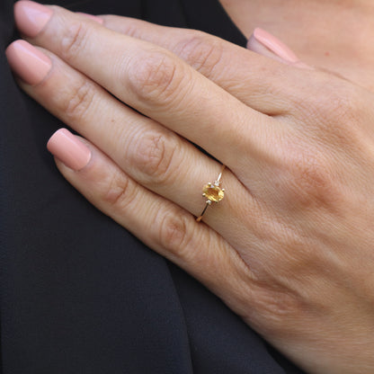 Vintage Citrine Diamond 14k Yellow Gold Ring