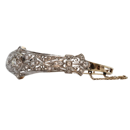 Art Deco Diamond 14k Gold Platinum Hinged Bangle
