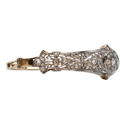 Art Deco Diamond 14k Gold Platinum Hinged Bangle