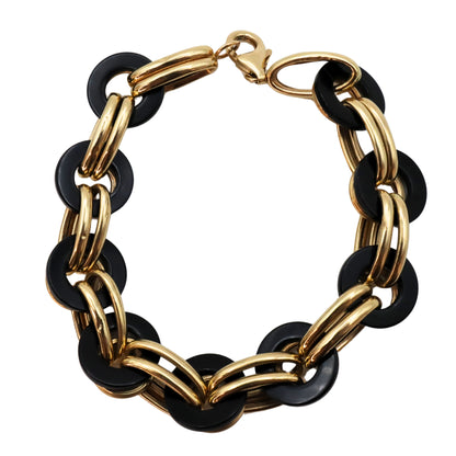 Vintage Italian Onyx 14k Yellow Gold Link Bracelet
