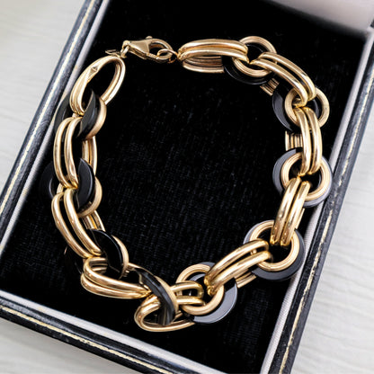 Vintage Italian Onyx 14k Yellow Gold Link Bracelet