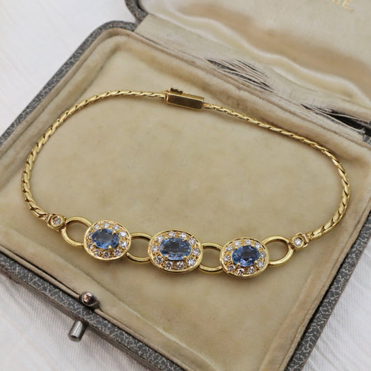 Vintage Topaz Diamond 18k Yellow Gold Bracelet