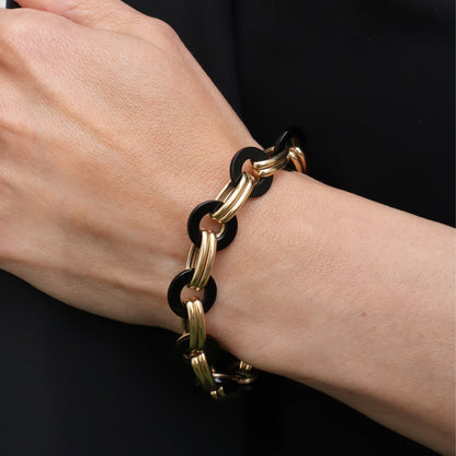 Vintage Italian Onyx 14k Yellow Gold Link Bracelet