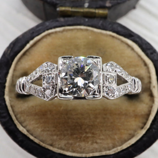 Art Deco 0.50 Carat Old European Cut Diamond 18k White Gold Ring