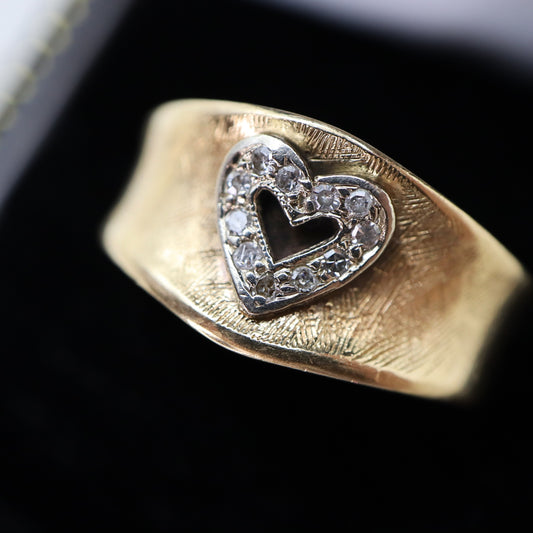 Vintage Diamond 14k Gold Heart Band Ring