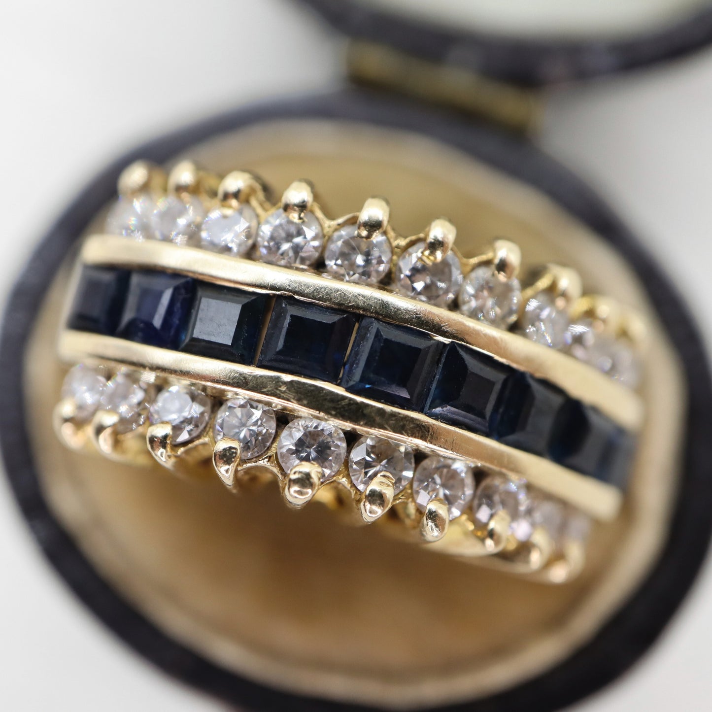 Vintage Sapphire Diamond 14k Yellow Gold Band Ring