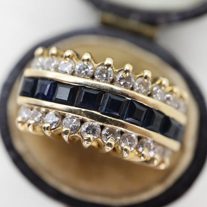Vintage Sapphire Diamond 14k Yellow Gold Band Ring