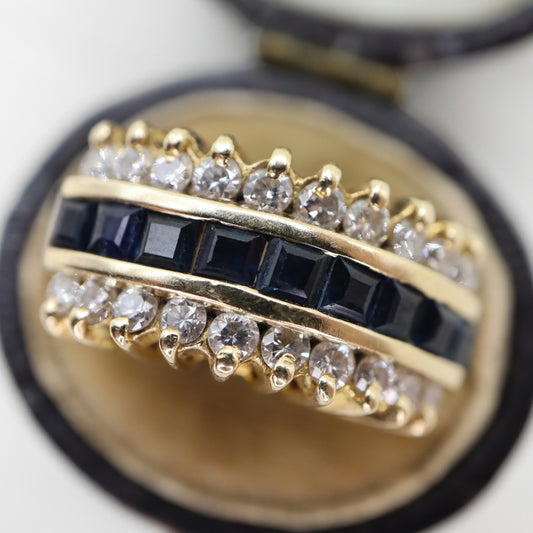 Vintage Sapphire Diamond 14k Yellow Gold Band Ring